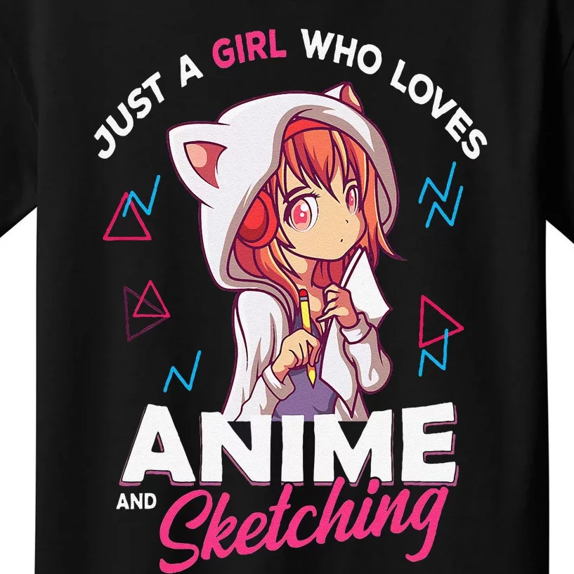 Just A Girl Who Loves Anime And Sketching Otaku Anime Merch Kids T-Shirt