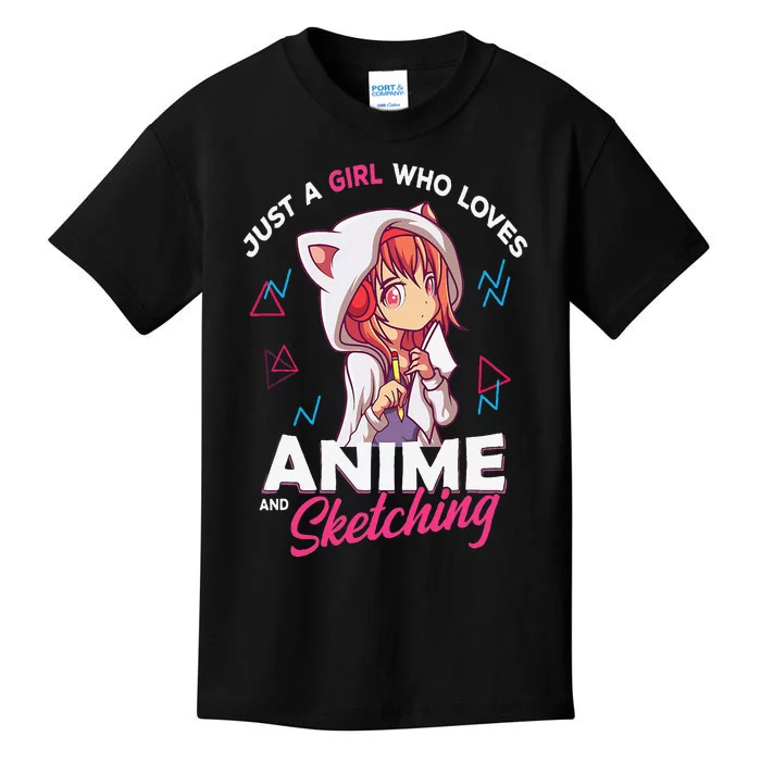 Just A Girl Who Loves Anime And Sketching Otaku Anime Merch Kids T-Shirt