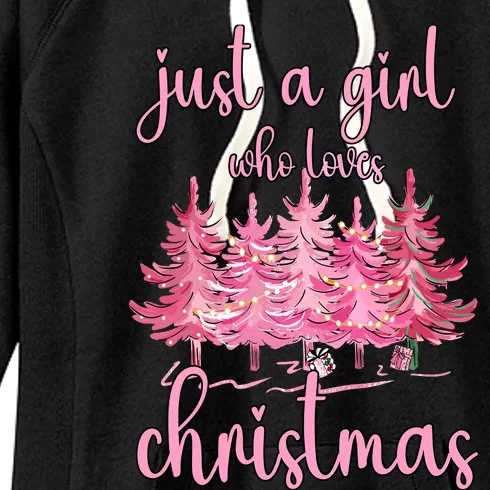 Just A Girl Who Loves Christmas Pink Christmas Tree Xmas Women's Fleece Hoodie