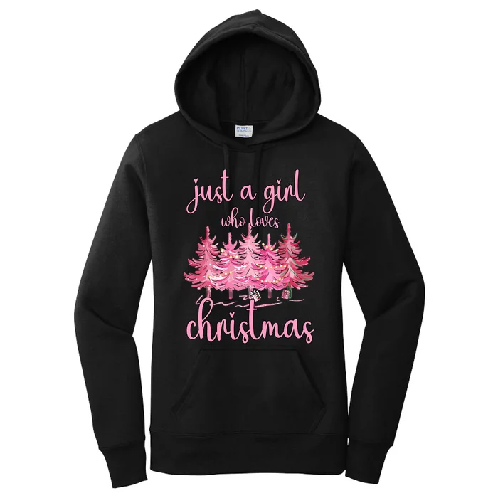 Just A Girl Who Loves Christmas Pink Christmas Tree Xmas Women's Pullover Hoodie