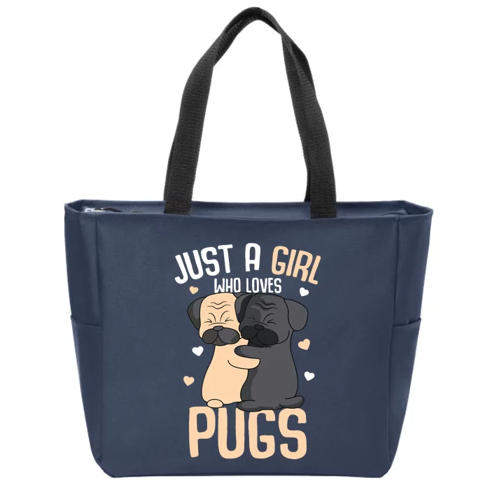 Just A Girl Who Loves Pugs Kids Girl Pug Lover Zip Tote Bag