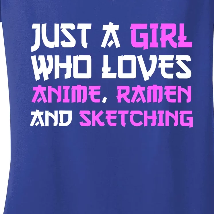 Just A Girl Who Loves Anime Ramen And Sketching Japan Anime Women's V-Neck T-Shirt