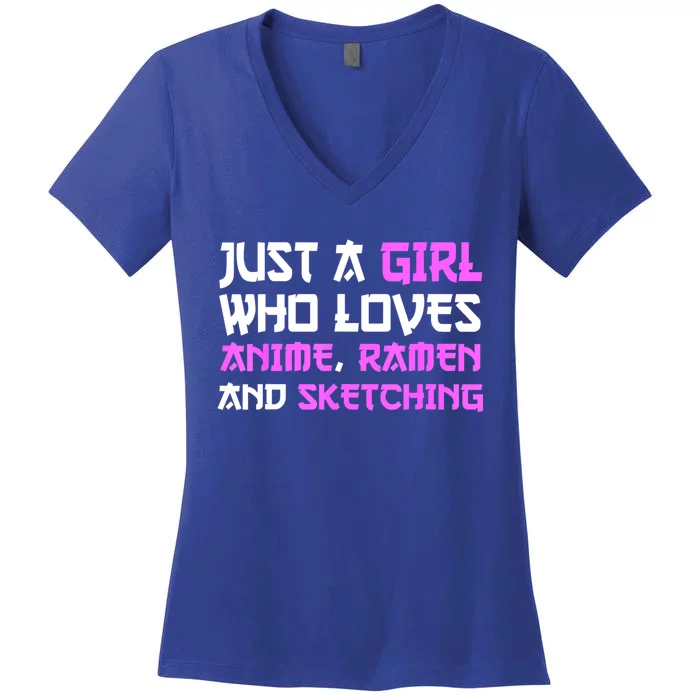 Just A Girl Who Loves Anime Ramen And Sketching Japan Anime Women's V-Neck T-Shirt