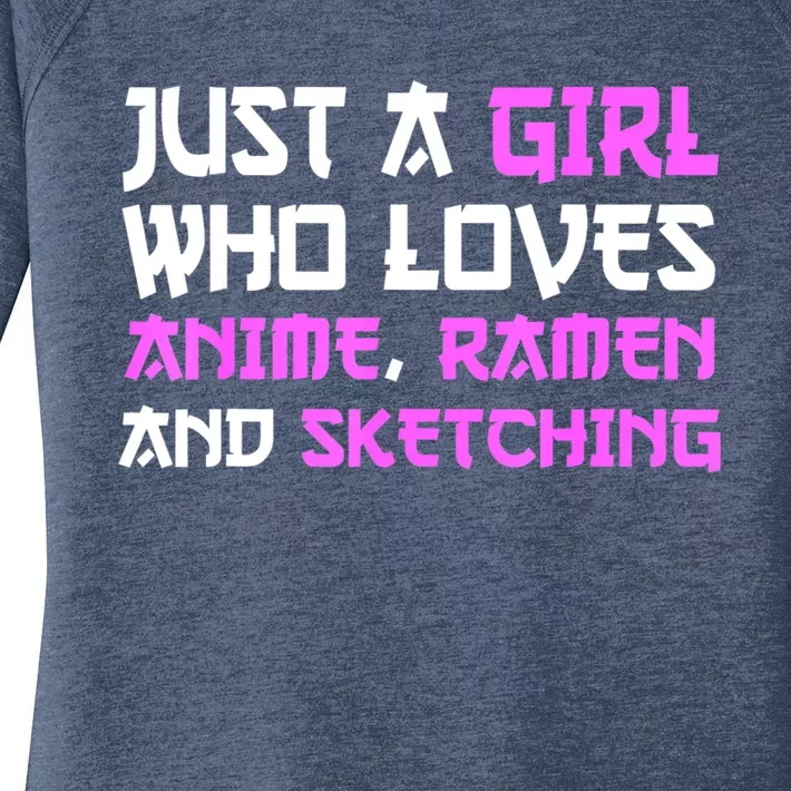 Just A Girl Who Loves Anime Ramen And Sketching Japan Anime Women's Perfect Tri Tunic Long Sleeve Shirt