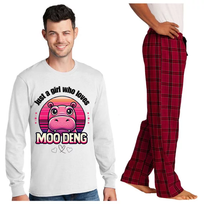 Just A Girl Who Loves Moo Deng Cute Baby Hippo Moo Deng Cute Long Sleeve Pajama Set