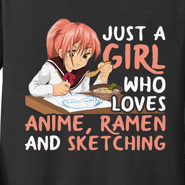 Just A Girl Who Loves Anime Ramen And Sketching Japan Anime Kids Long Sleeve Shirt