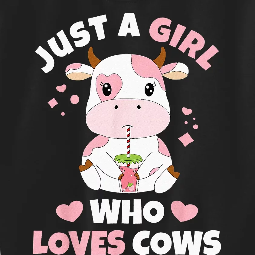 Just A Girl Who Loves Cows Cute Strawberry Cow Cowgirl Print Kids Sweatshirt