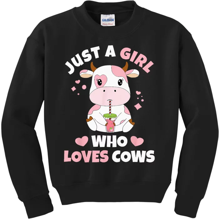 Just A Girl Who Loves Cows Cute Strawberry Cow Cowgirl Print Kids Sweatshirt