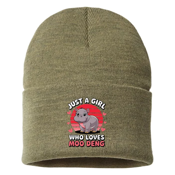 Just A Girl Who Loves Moo Deng Cute Baby Hippo Sustainable Knit Beanie