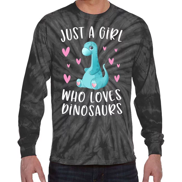 Just A Girl Who Loves Dinosaurs Cute Dinosaur Dino Lover Tie-Dye Long Sleeve Shirt