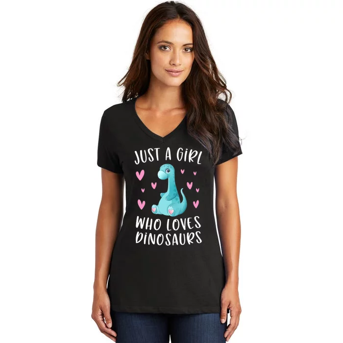 Just A Girl Who Loves Dinosaurs Cute Dinosaur Dino Lover Women's V-Neck T-Shirt