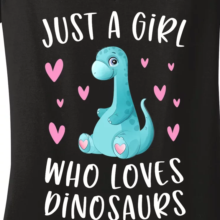 Just A Girl Who Loves Dinosaurs Cute Dinosaur Dino Lover Women's V-Neck T-Shirt