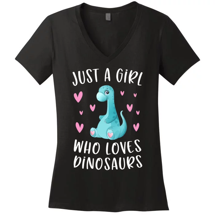 Just A Girl Who Loves Dinosaurs Cute Dinosaur Dino Lover Women's V-Neck T-Shirt