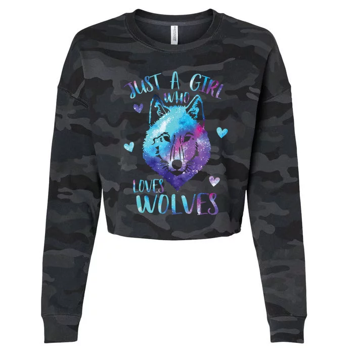 Just A Girl Who Loves Wolves Watercolor Cute Wolf Lover Cropped Pullover Crew