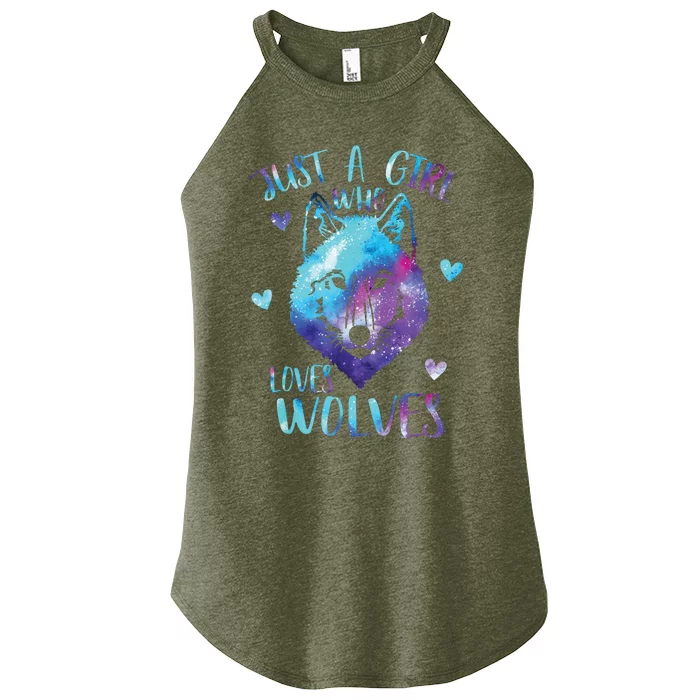 Just A Girl Who Loves Wolves Watercolor Cute Wolf Lover Women’s Perfect Tri Rocker Tank