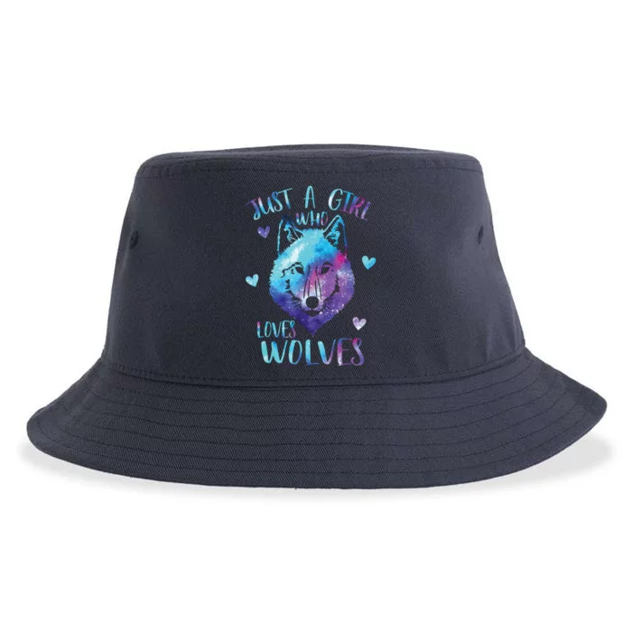 Just A Girl Who Loves Wolves Watercolor Cute Wolf Lover Sustainable Bucket Hat