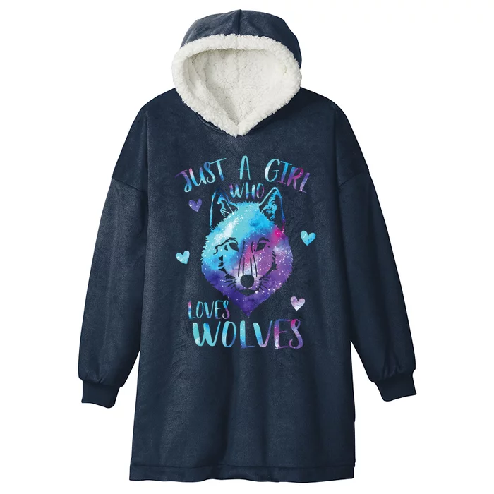 Just A Girl Who Loves Wolves Watercolor Cute Wolf Lover Hooded Wearable Blanket