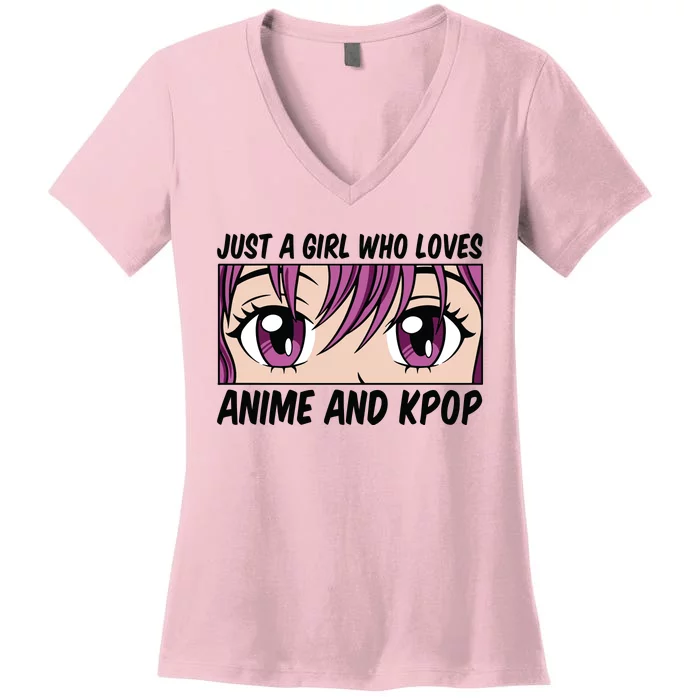 Just A Girl Who Loves Anime And Kpop Women's V-Neck T-Shirt