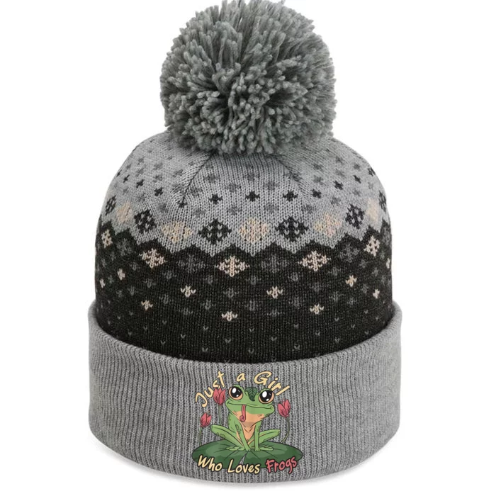 Just A Girl Who Loves FrogS Girl Frog The Baniff Cuffed Pom Beanie