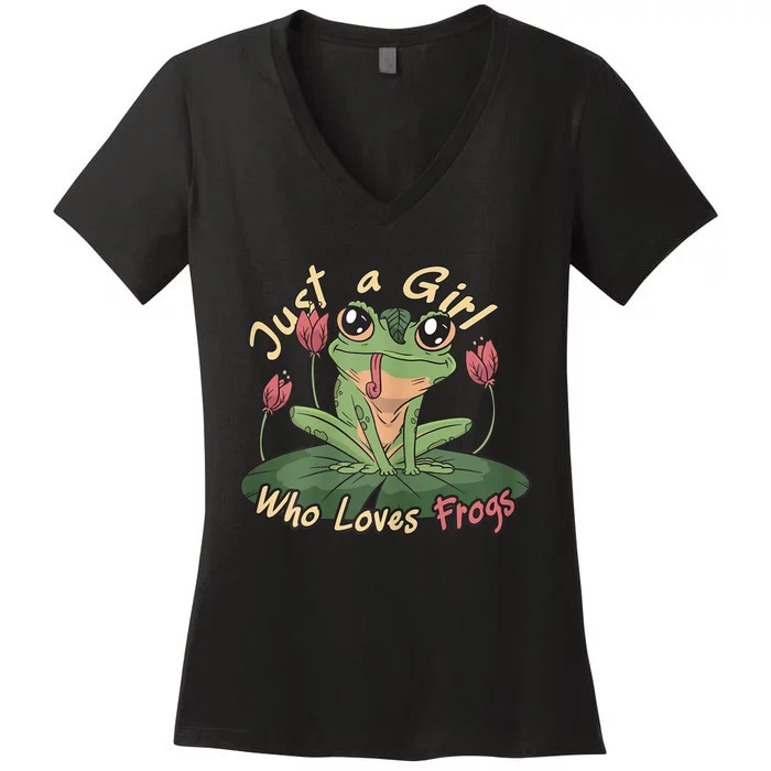 Just A Girl Who Loves FrogS Girl Frog Women's V-Neck T-Shirt