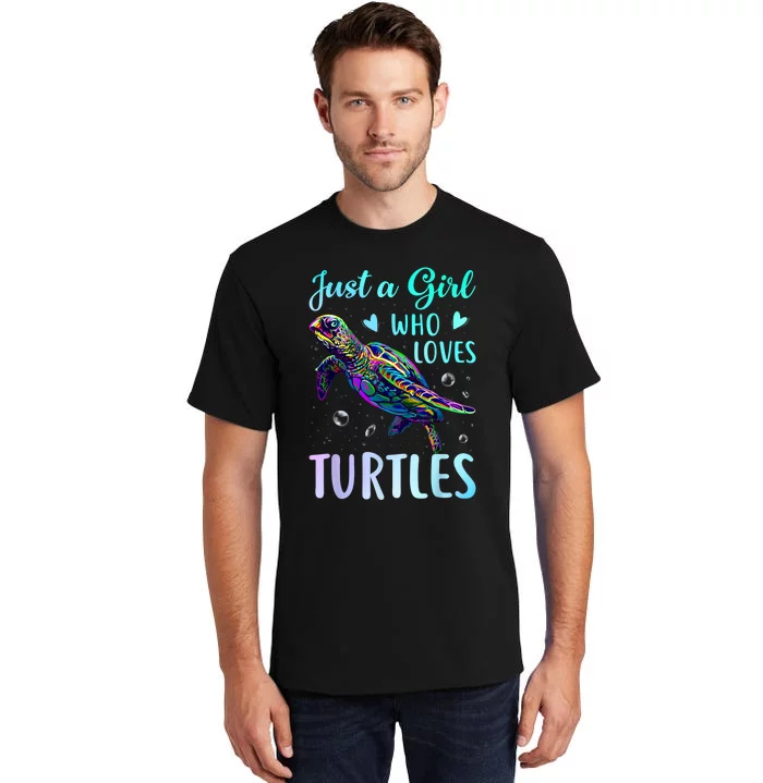 Just A Girl Who Loves Turtles Pastel Watercolor Turtle Gift Tall T-Shirt