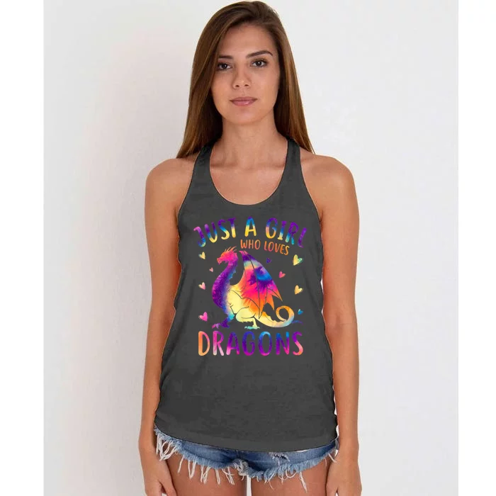 Just A Girl Who Loves Dragons Colorful Tie Dye Gift Girls Women's Knotted Racerback Tank