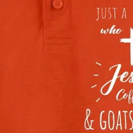 Just A Girl Who Loves Jesus Coffee and Goats Christian Dry Zone Grid Performance Polo