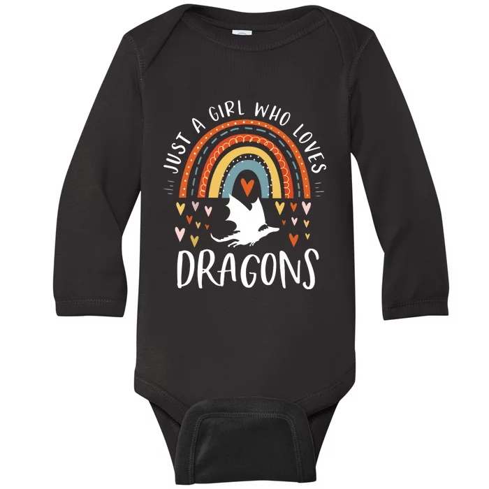 Just A Girl Who Loves Dragons Rainbow Gifts For Dragon Lover Baby Long Sleeve Bodysuit