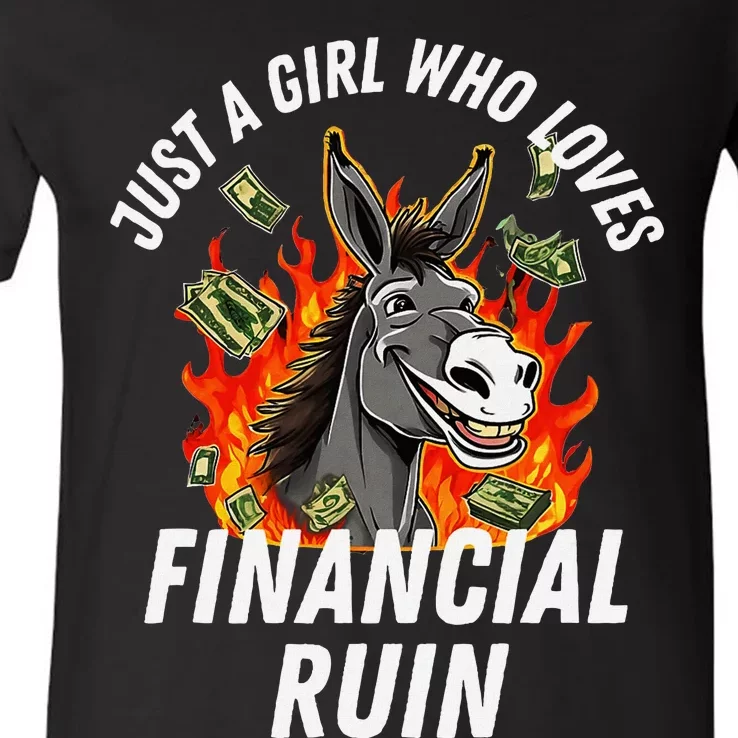 Just A Girl Who Loves Financial Ruin Credit Card Debt Funny V-Neck T-Shirt