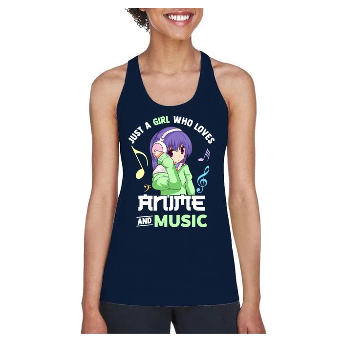 Just A Girl Who Loves Anime And Music Wo Anime Musician Women's Racerback Tank