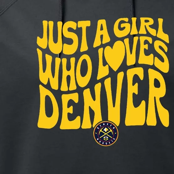 Just A Girl Who Loves Denver Nugget Wavy Performance Fleece Hoodie