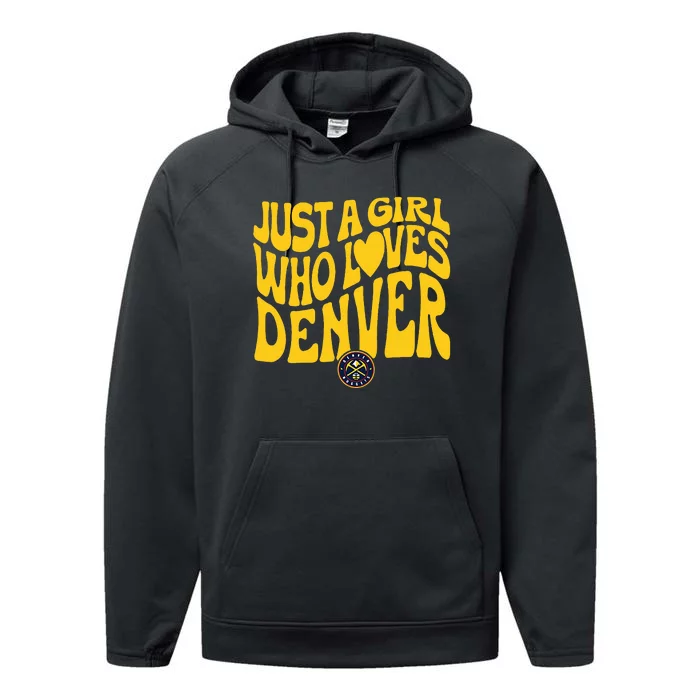 Just A Girl Who Loves Denver Nugget Wavy Performance Fleece Hoodie