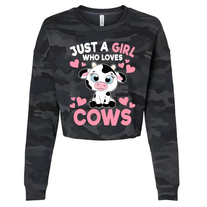 Just A Girl Who Loves Cows Cute Cow Print Girl Cropped Pullover Crew