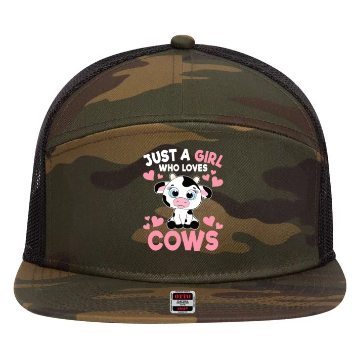 Just A Girl Who Loves Cows Cute Cow Print Girl 7 Panel Mesh Trucker Snapback Hat