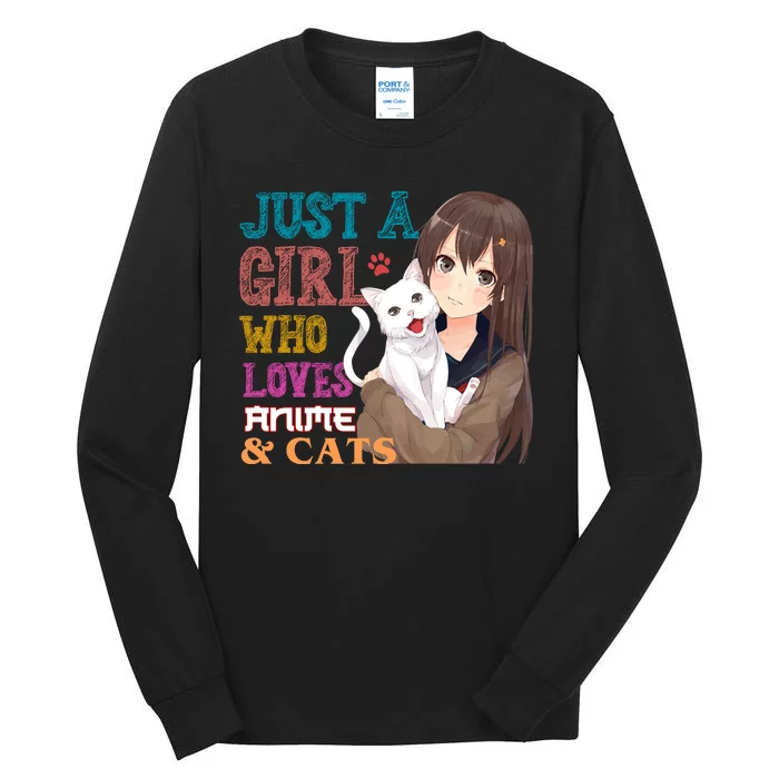 Just A Girl Who Loves Anime And Cats Tall Long Sleeve T-Shirt