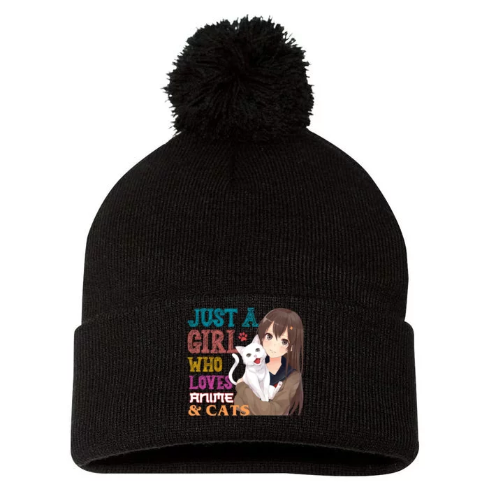 Just A Girl Who Loves Anime And Cats Pom Pom 12in Knit Beanie