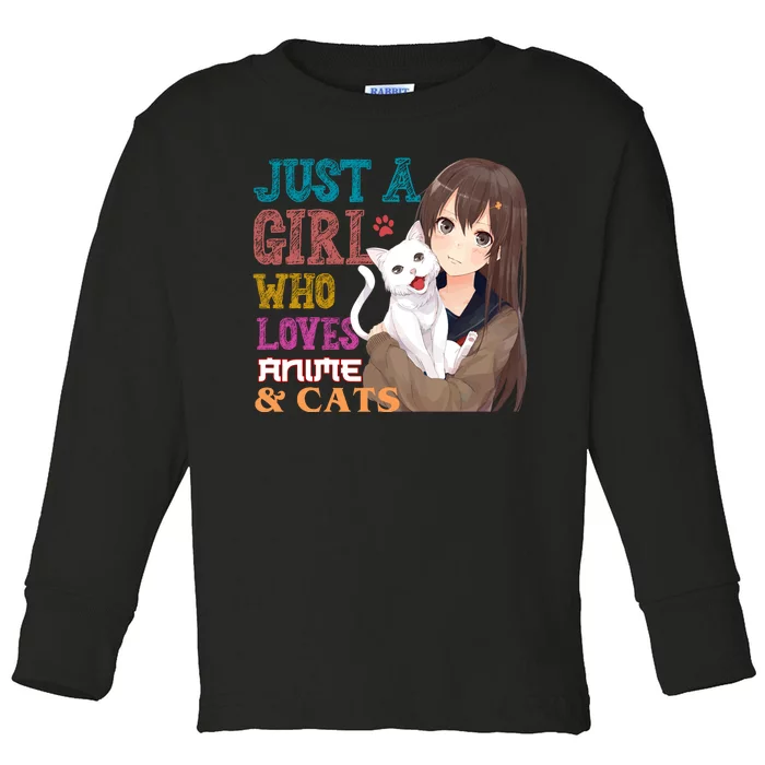 Just A Girl Who Loves Anime And Cats Toddler Long Sleeve Shirt