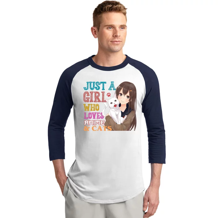 Just A Girl Who Loves Anime And Cats Baseball Sleeve Shirt