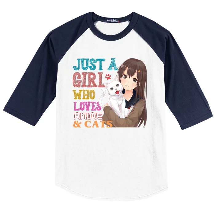 Just A Girl Who Loves Anime And Cats Baseball Sleeve Shirt