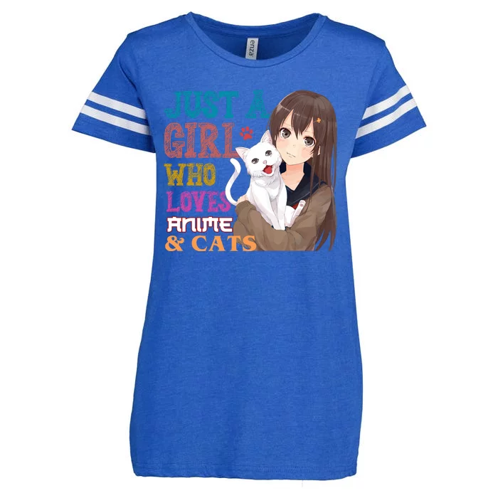 Just A Girl Who Loves Anime And Cats Enza Ladies Jersey Football T-Shirt