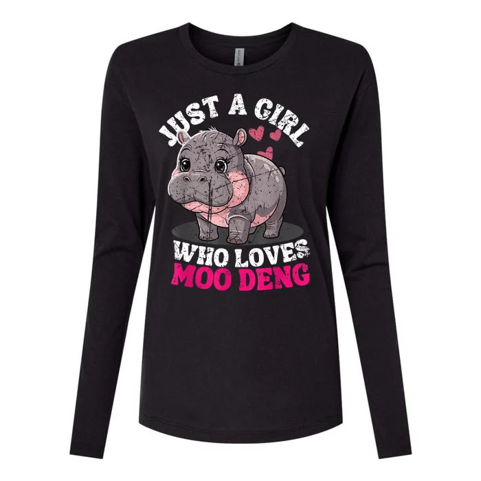 Just A Girl Who Loves Moo Deng Womens Cotton Relaxed Long Sleeve T-Shirt