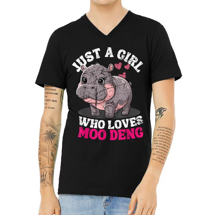 Just A Girl Who Loves Moo Deng V-Neck T-Shirt