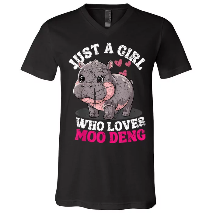 Just A Girl Who Loves Moo Deng V-Neck T-Shirt