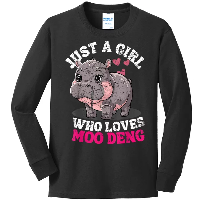 Just A Girl Who Loves Moo Deng Kids Long Sleeve Shirt