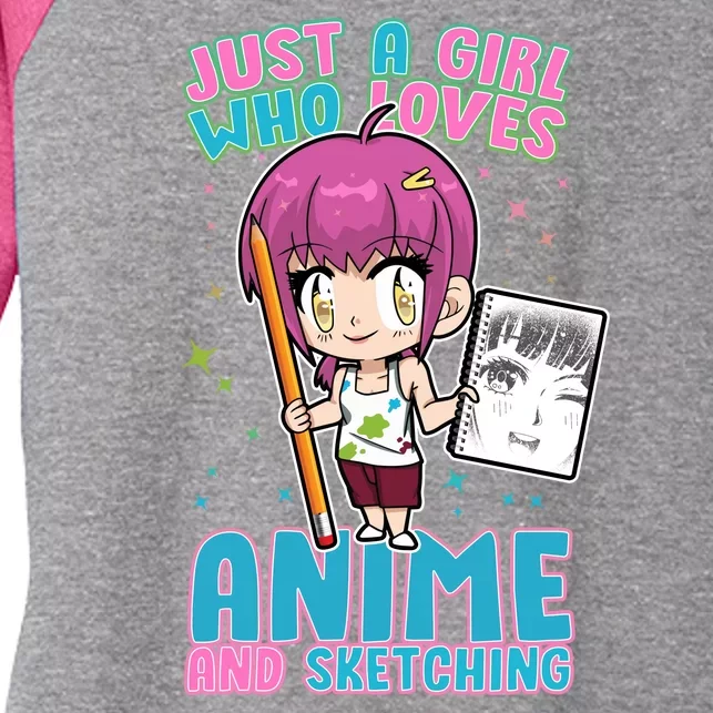 Just A Girl Who Loves Anime And Sketching Women's Tri-Blend 3/4-Sleeve Raglan Shirt