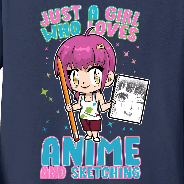 Just A Girl Who Loves Anime And Sketching Kids Long Sleeve Shirt