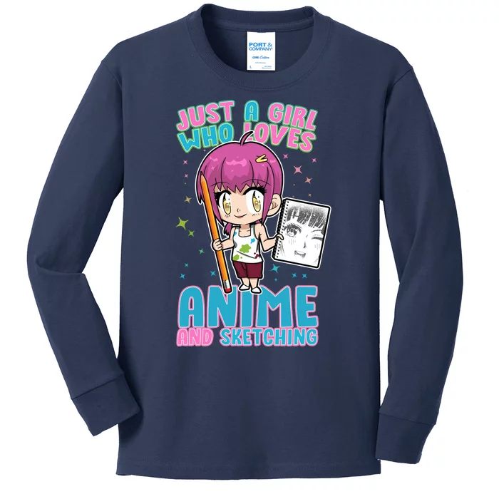 Just A Girl Who Loves Anime And Sketching Kids Long Sleeve Shirt