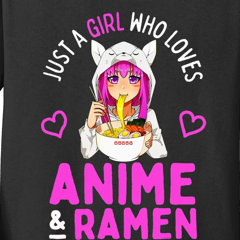 Just a Girl Who Loves Anime and Ra Bowl Japanese Kids Long Sleeve Shirt