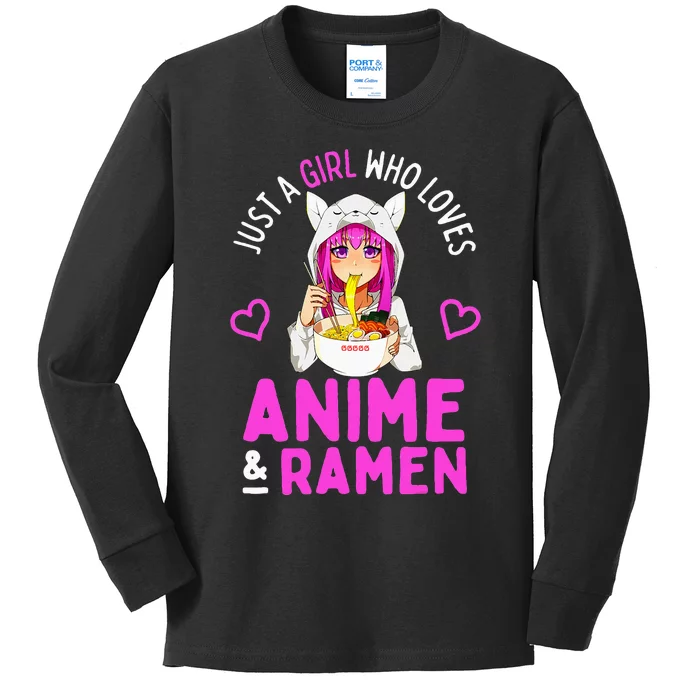 Just a Girl Who Loves Anime and Ra Bowl Japanese Kids Long Sleeve Shirt