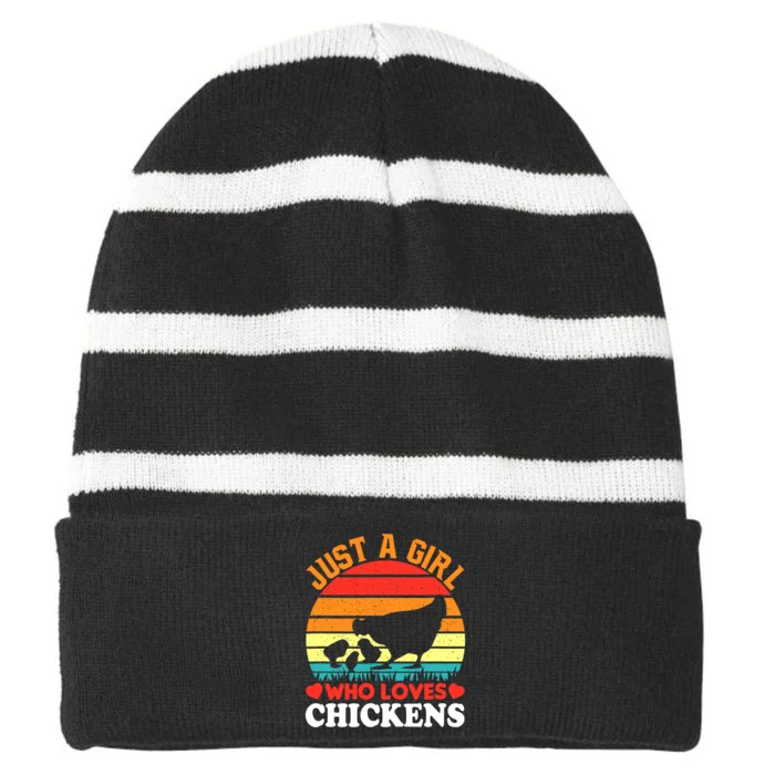 Just A Girl Who Loves Chickens Farmer Farm Striped Beanie with Solid Band